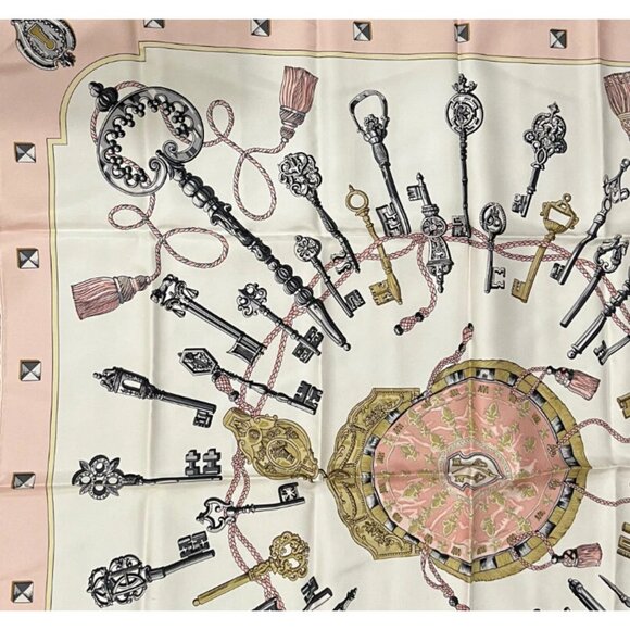 Authentic RARE! Hermes Les Cles Key Vintage 90cm Silk Scarf - Picture 3 of 7